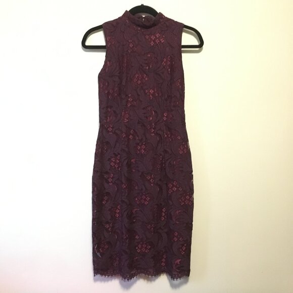 SEARS Fancy and Elegant Dark Burgundy Cotton Lace Mockneck Dress - Picture 3 of 16